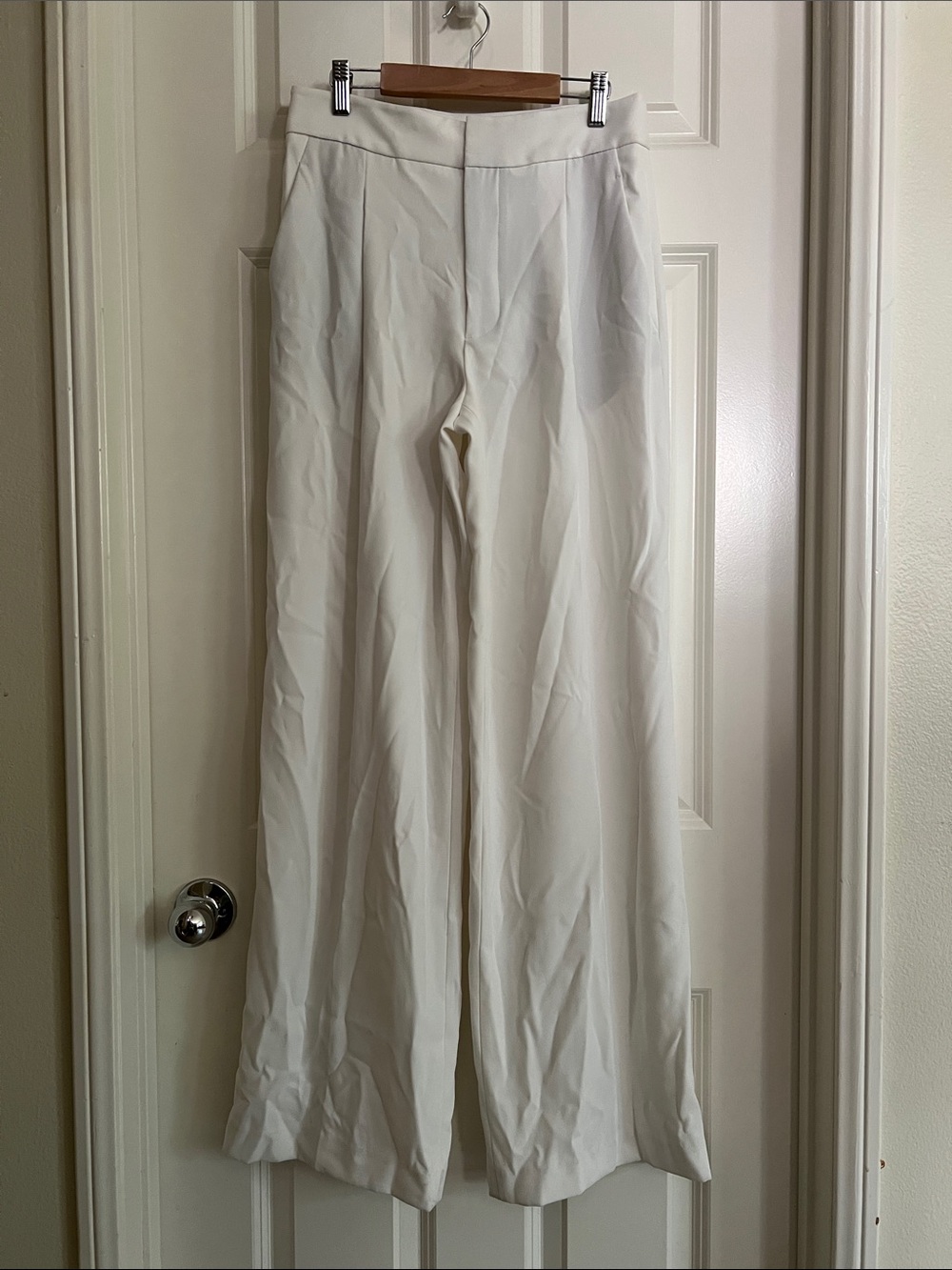 Zara Cream Wide-Leg High-Rise Pants